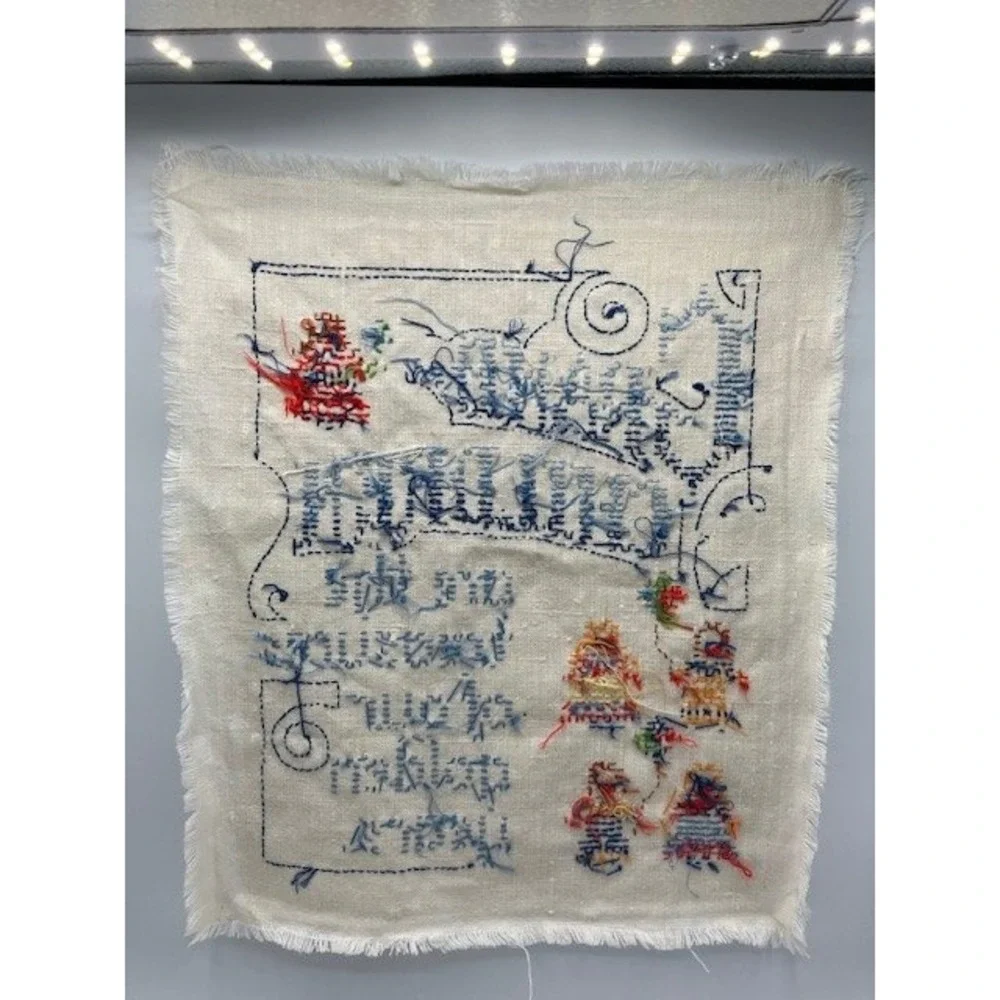 Vintage‎ Grandchildren Treasures Handcrafted Cross Stitch Linen Wall Hanging Art